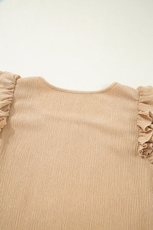 Khaki Tiered Ruffled Sleeve Textured Top LT