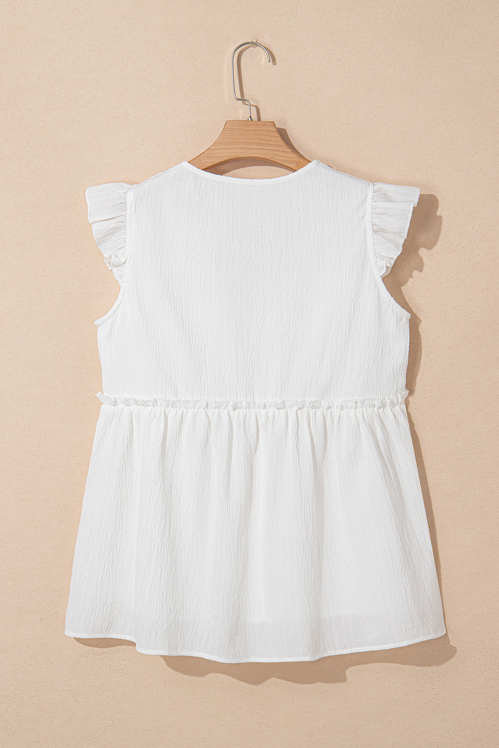 White Textured Ruffled Sleeve Top February.