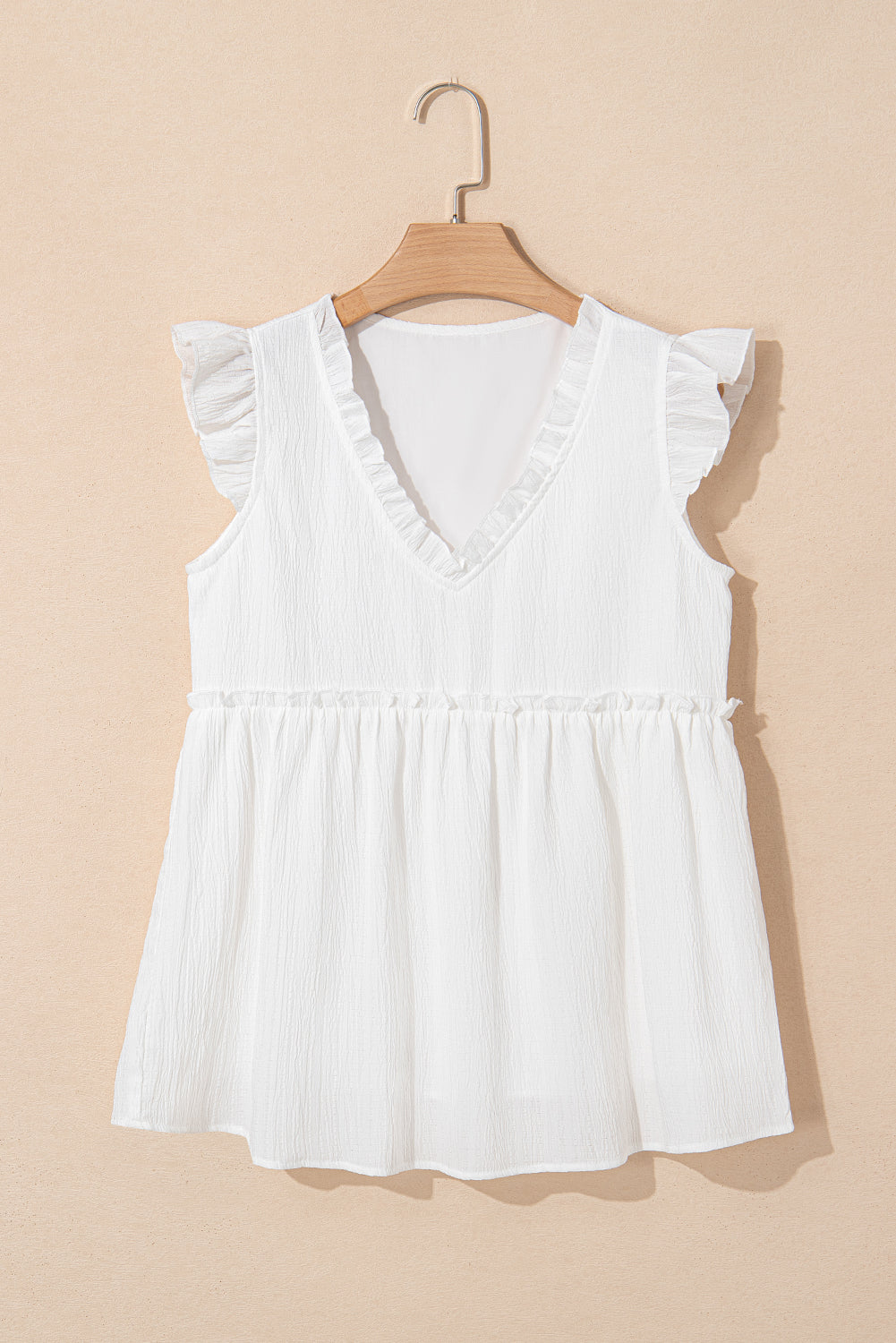 White Textured Ruffled Sleeve Top February.