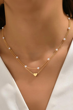 Gold Plated Heart And Pearl Layered Necklace RTS