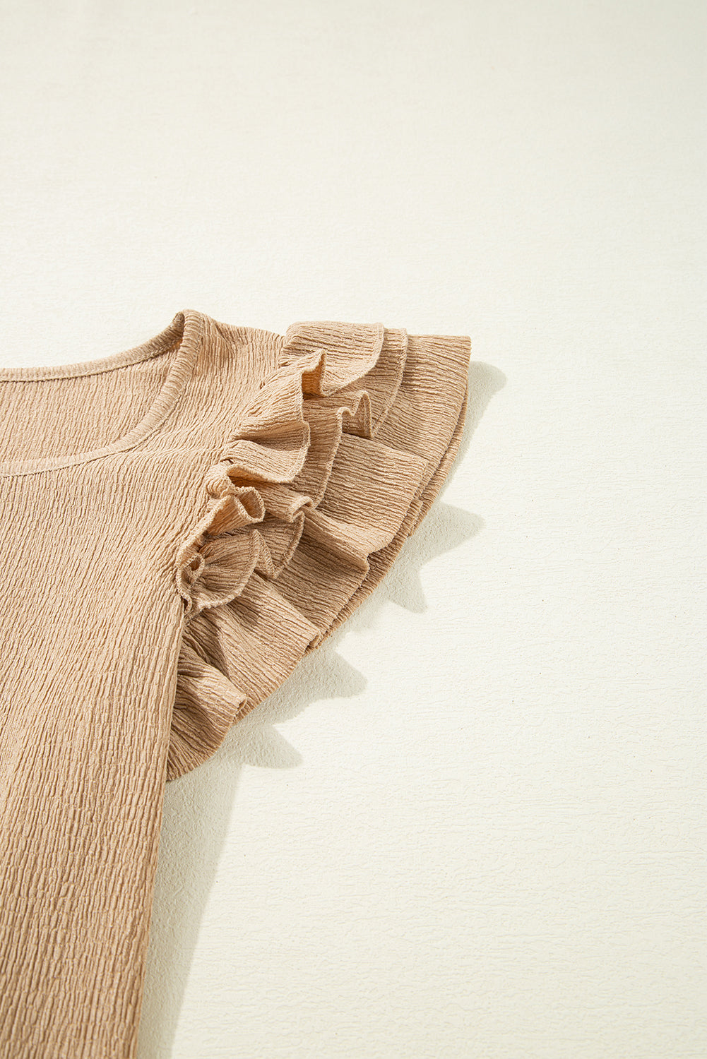 Khaki Tiered Ruffled Sleeve Textured Top LT