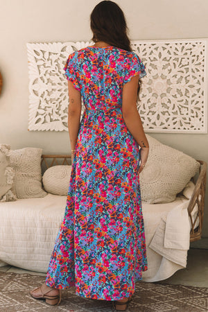 Floral V Neck Spilt Maxi Dress LT