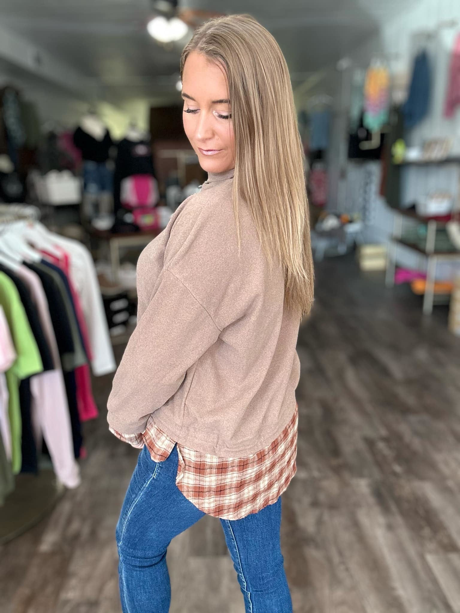 RTS: The Kelli Layered Knit and Flannel Top