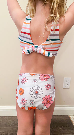 RTS: Retro flower and stripes kids reversible swim-